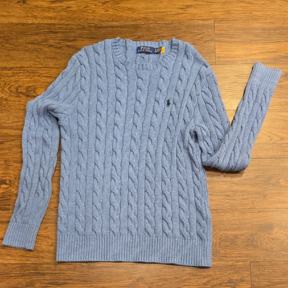 Polo by Ralph Lauren Men's Light Blue Cable Knit Sweater. EXCELLENT CONDITION